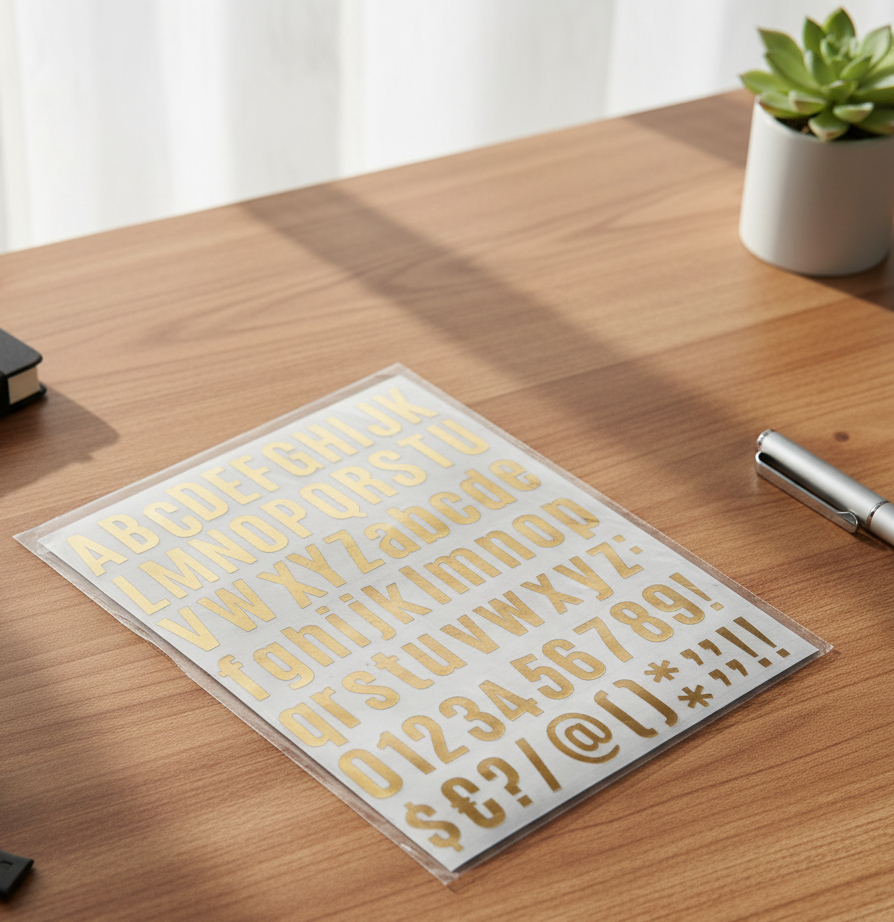 Lamina de letras en vinil para personalizar cinta