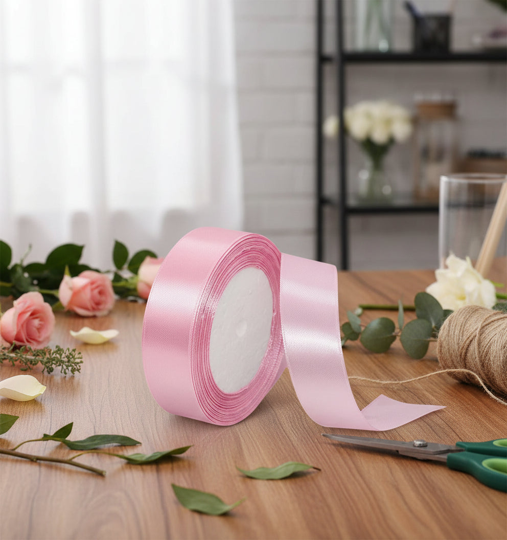 Rollo de 25 yardas de cinta mantequilla rosa bebe de 2.5 cm