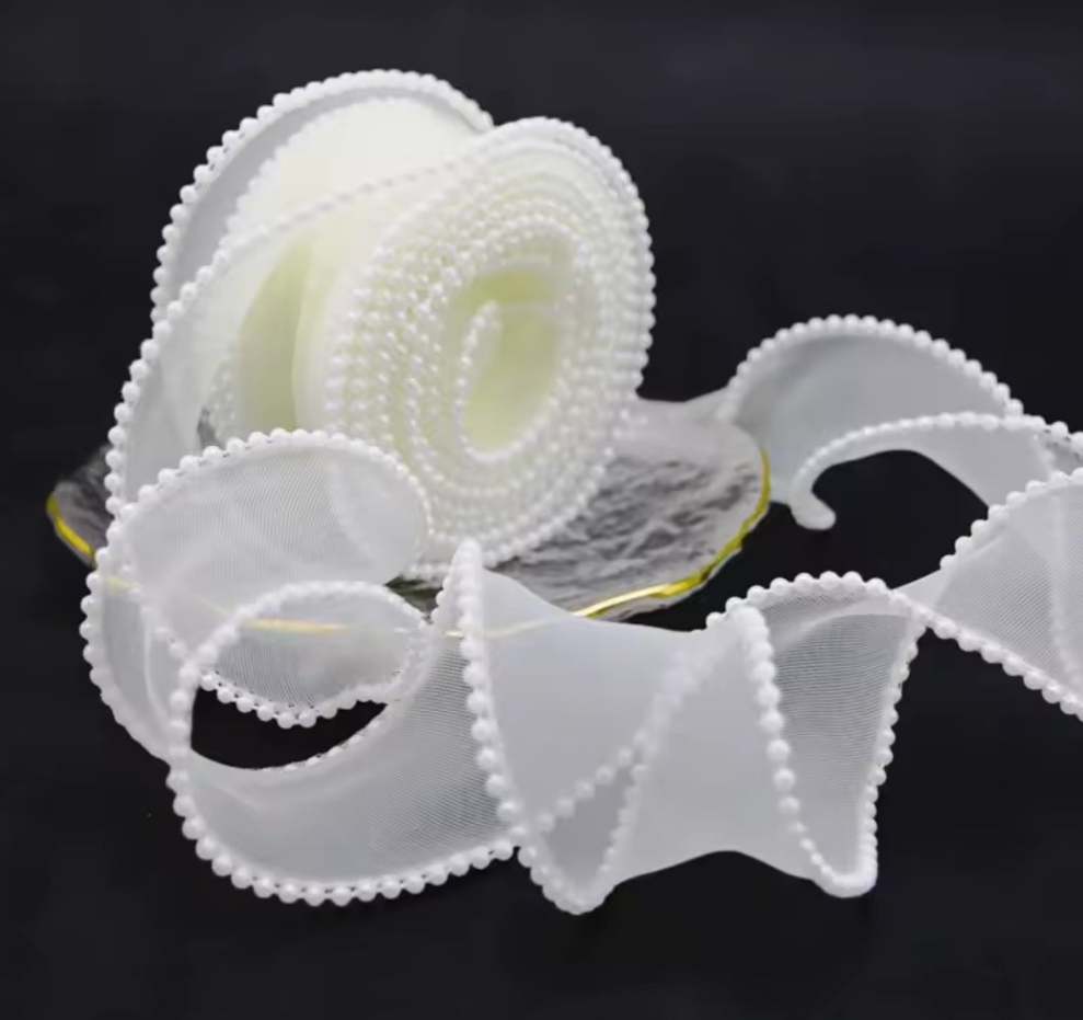 Cinta Organza orilla perlas 5 yardas 5 yardas