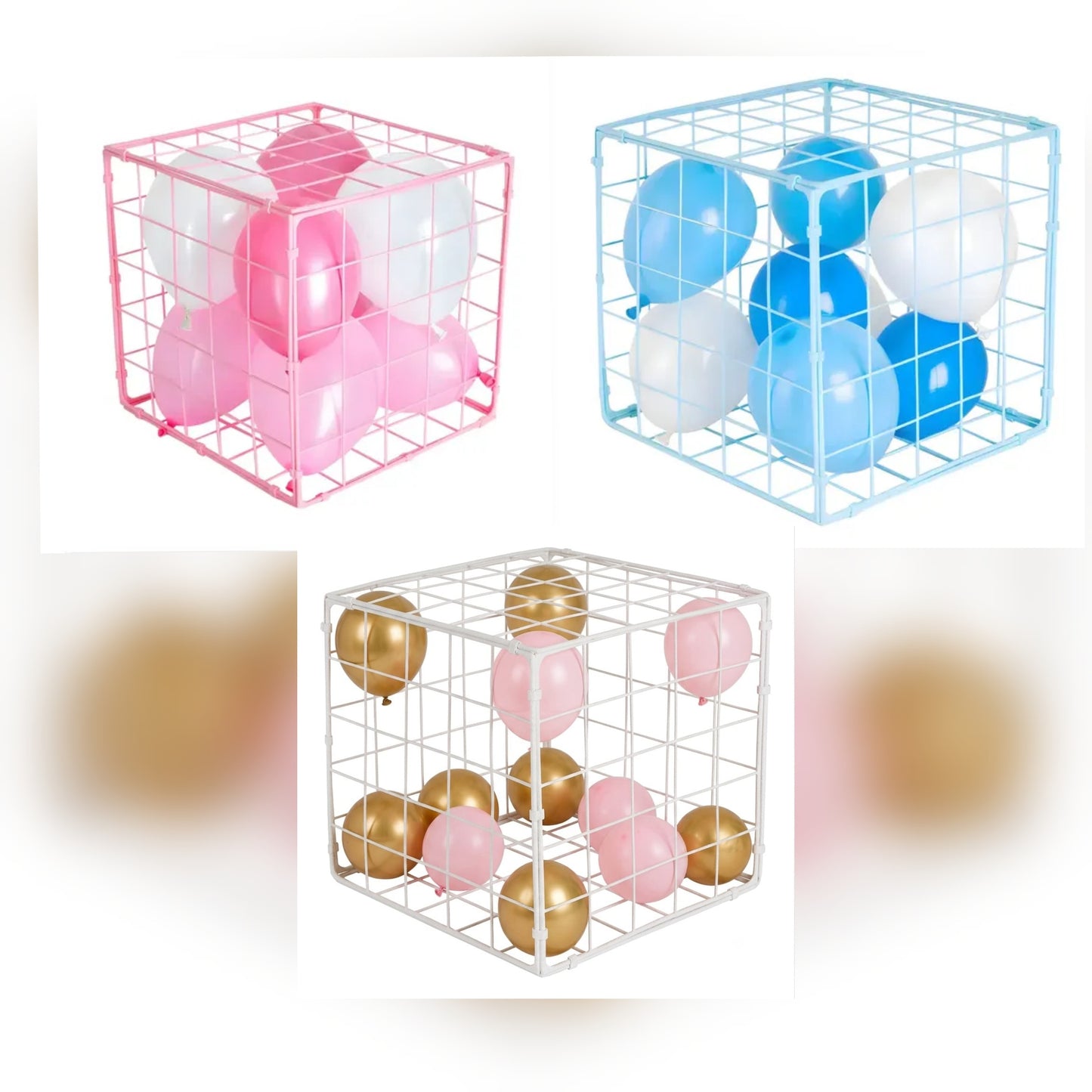 Sets de 3 cajas plásticas decorativas para globos