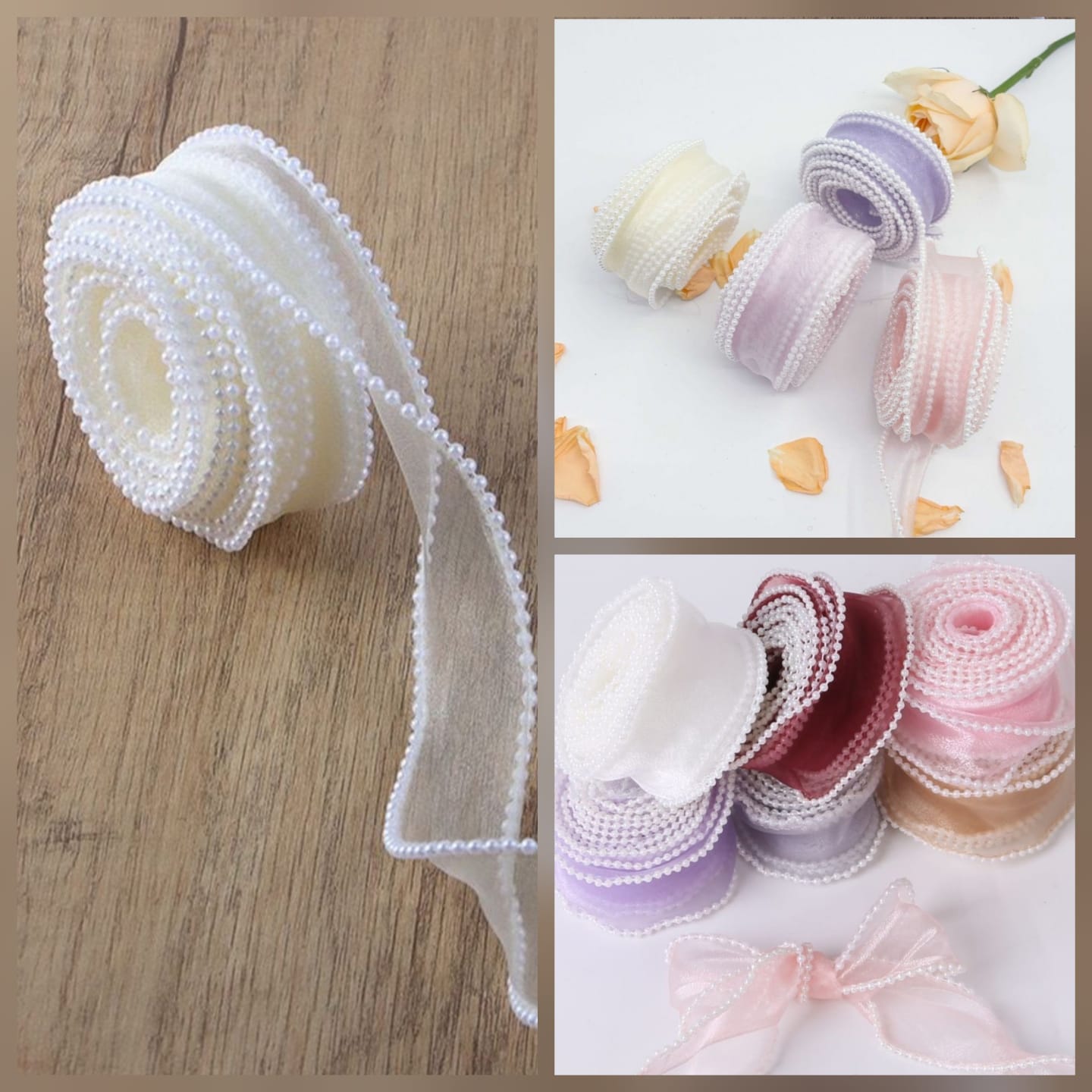 Cinta Organza orilla perlas 5 yardas 5 yardas