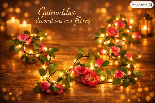 Guirnaldas artificial con flores y luces 2 metros